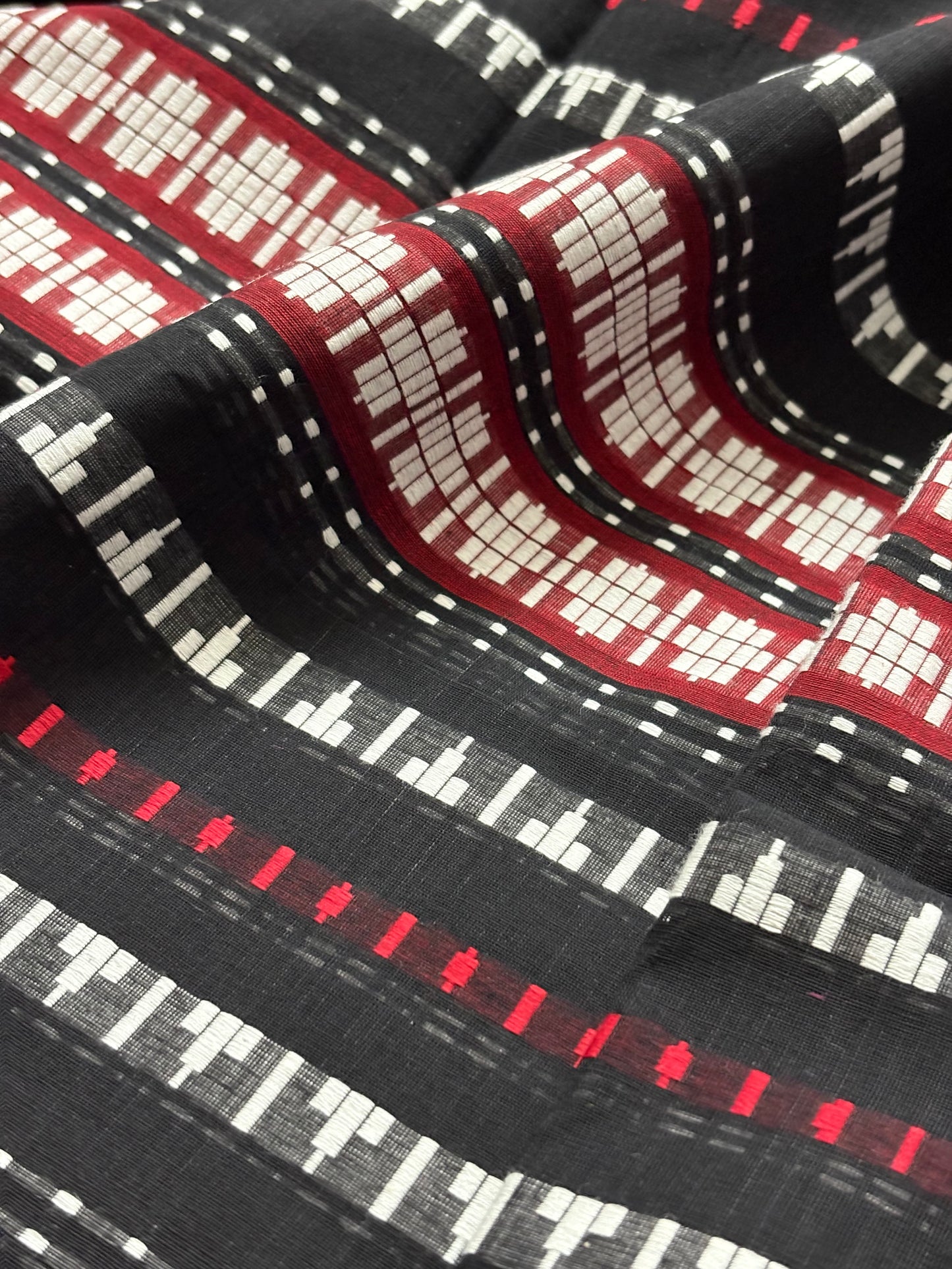 Nayaab: Black Begampuri Cotton Saree with Blouse Piece