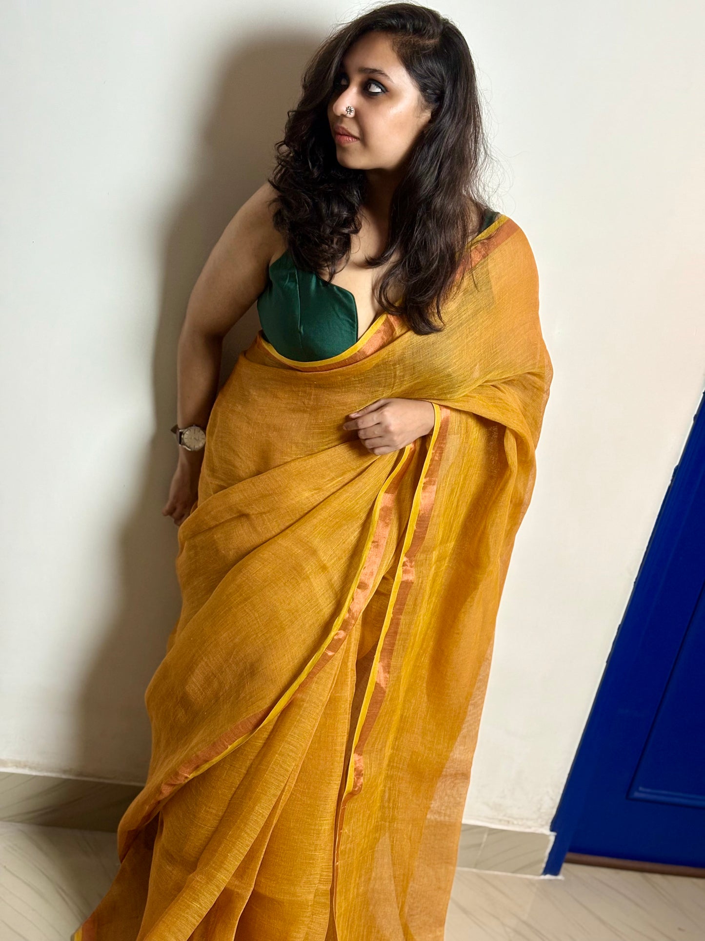 Cleopatra Dual Tone Linen Saree