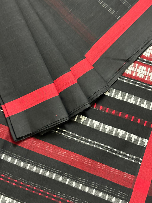 Nayaab: Black Begampuri Cotton Saree with Blouse Piece