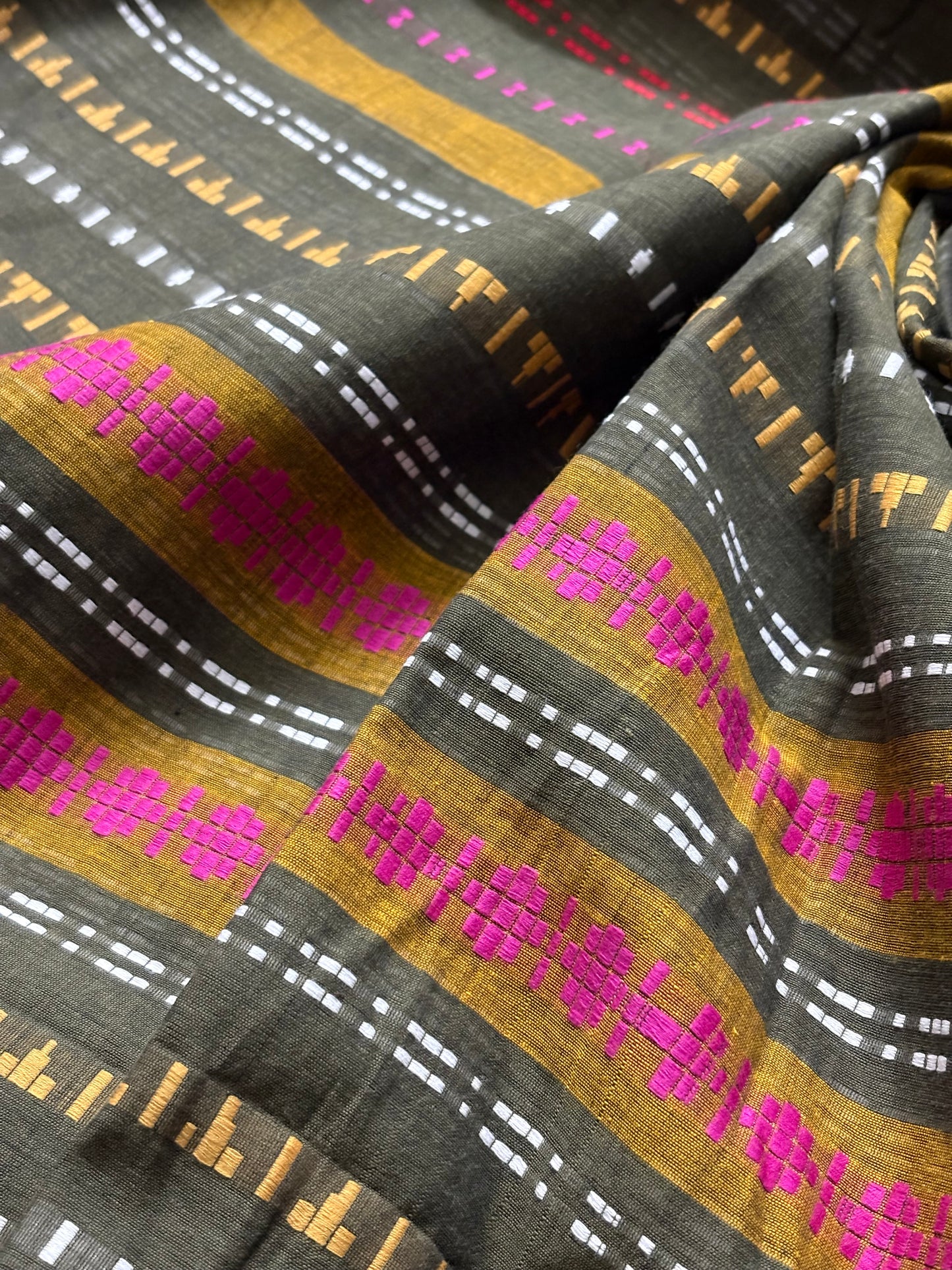 Nayaab: Military Green Begampuri Cotton Saree with Blouse Piece