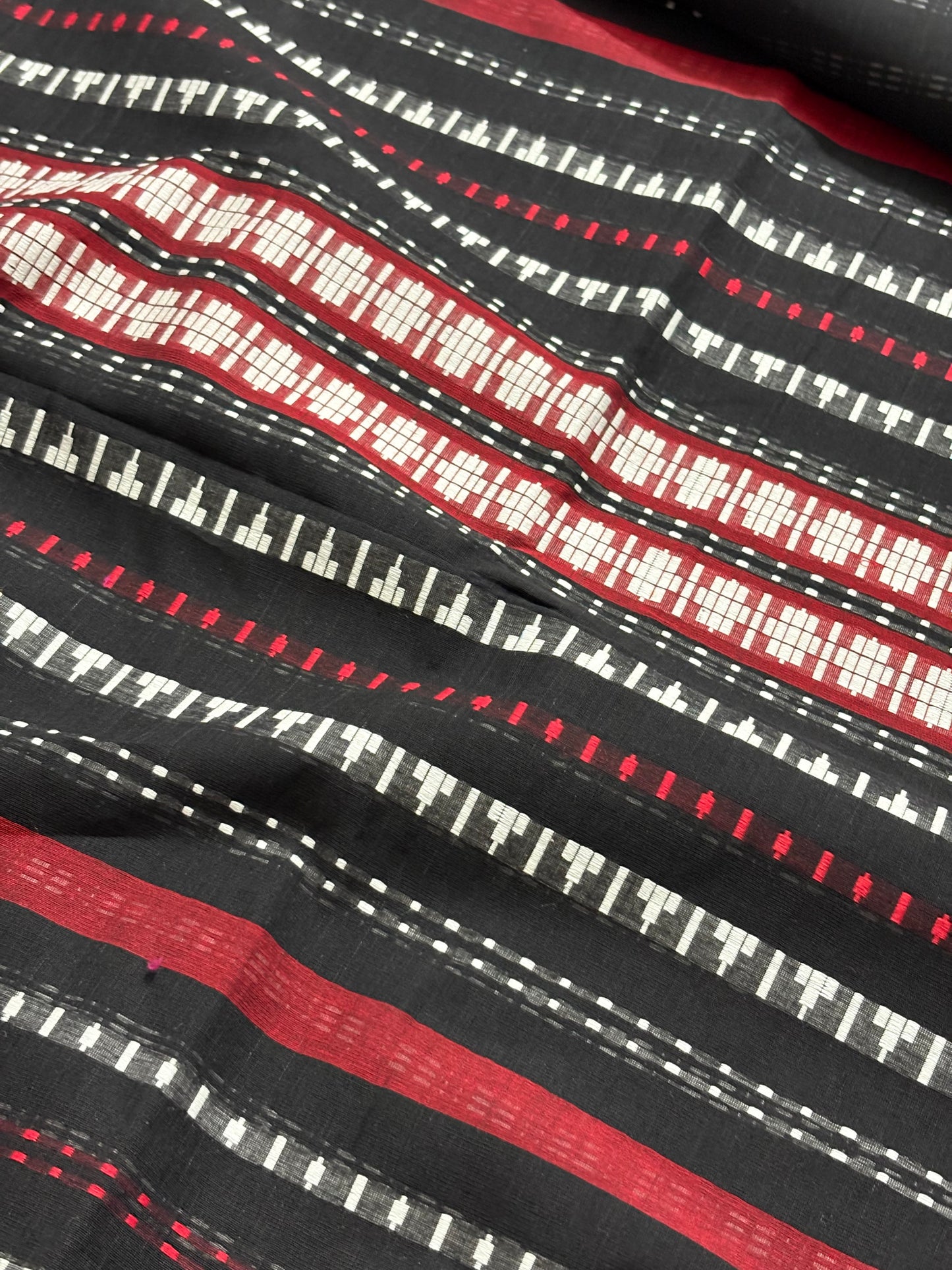 Nayaab: Black Begampuri Cotton Saree with Blouse Piece