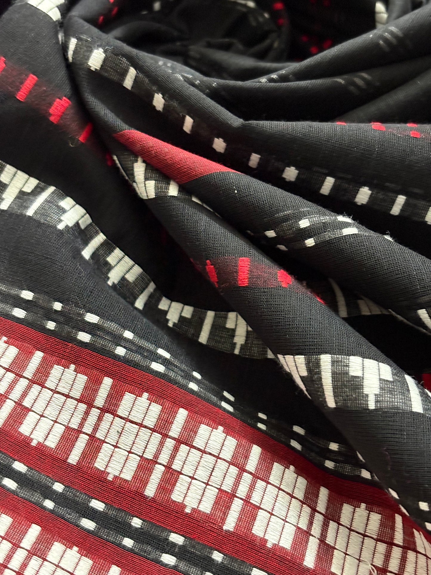 Nayaab: Black Begampuri Cotton Saree with Blouse Piece