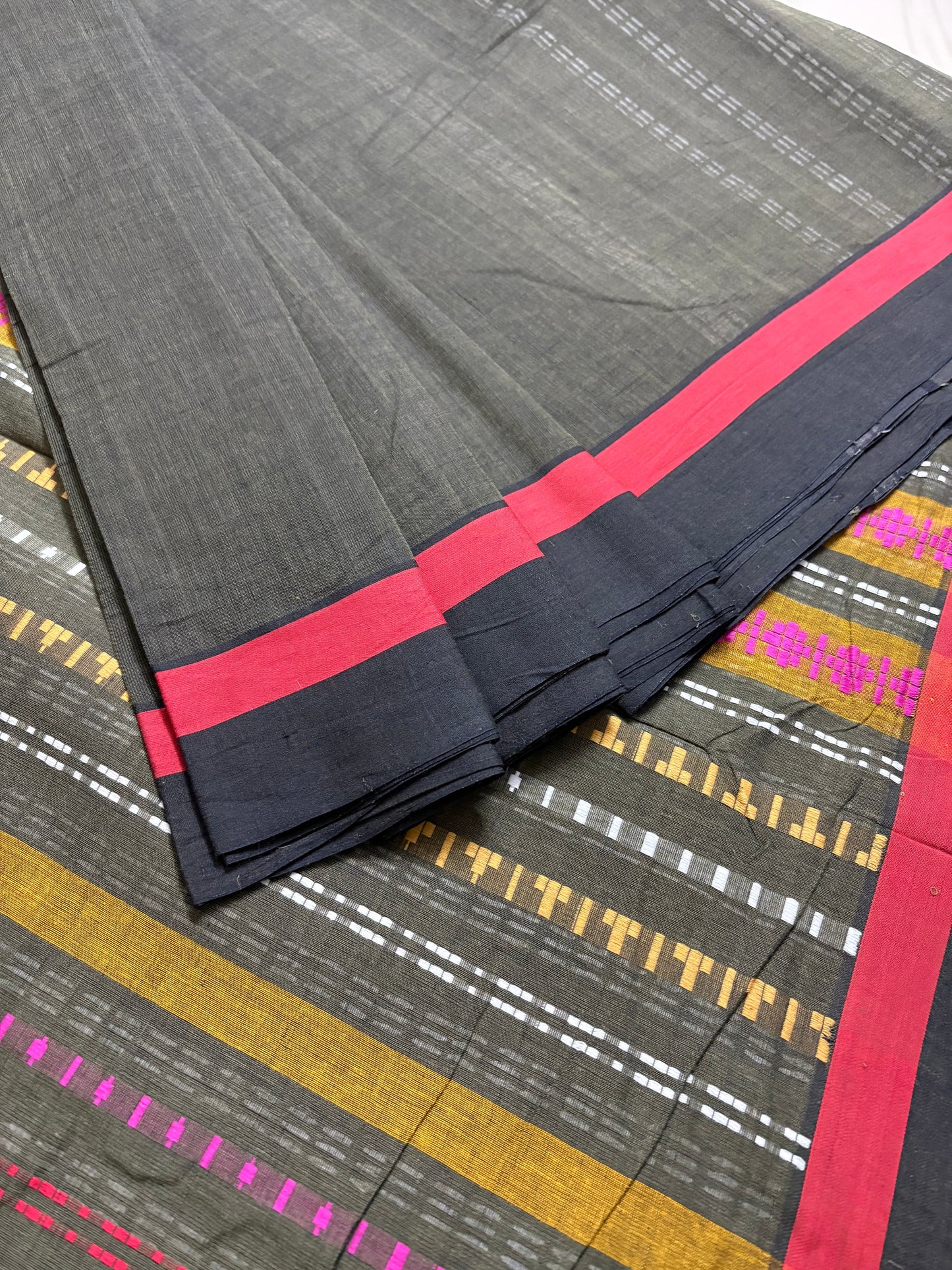 Nayaab: Military Green Begampuri Cotton Saree with Blouse Piece