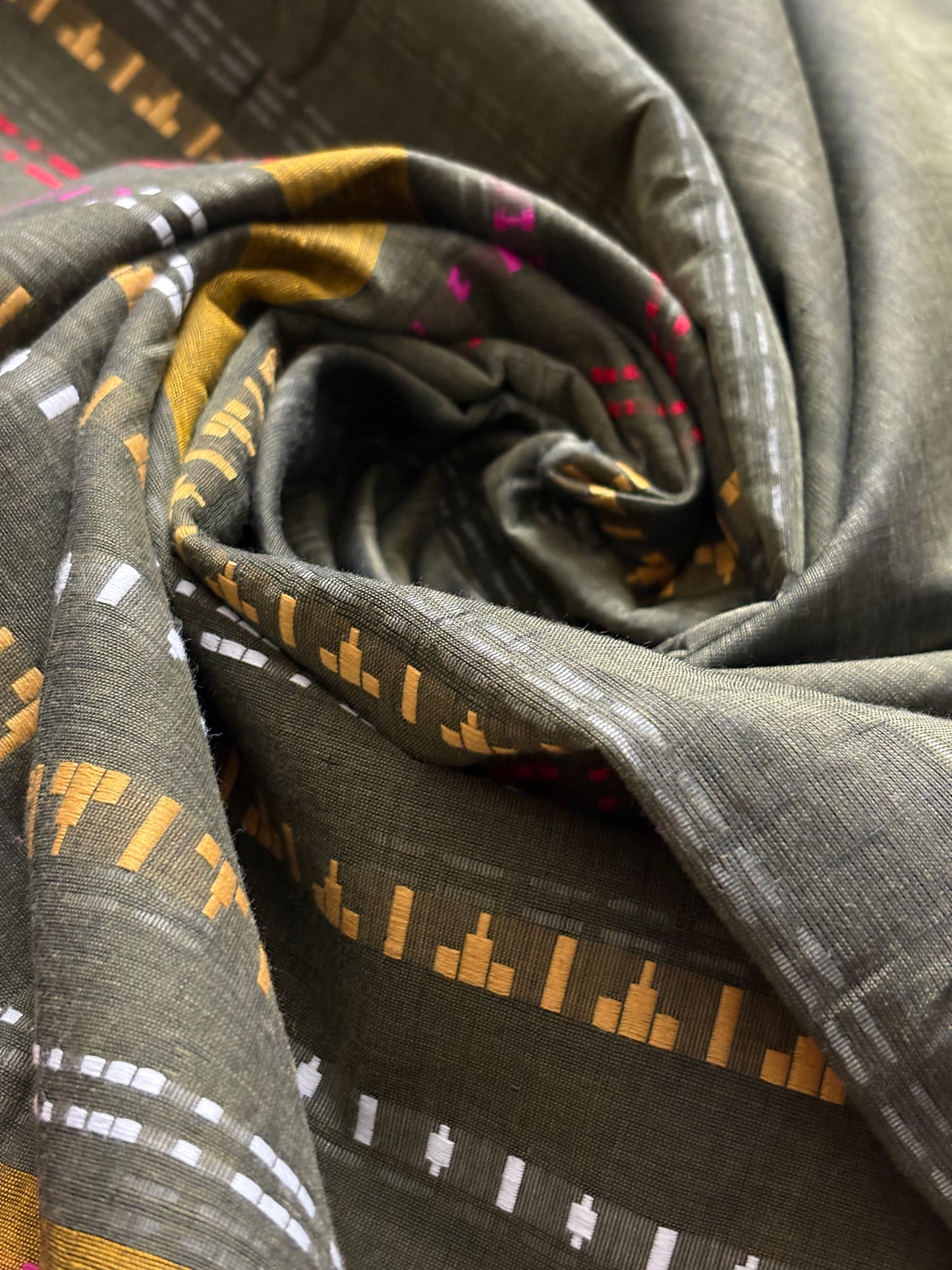 Nayaab: Military Green Begampuri Cotton Saree with Blouse Piece